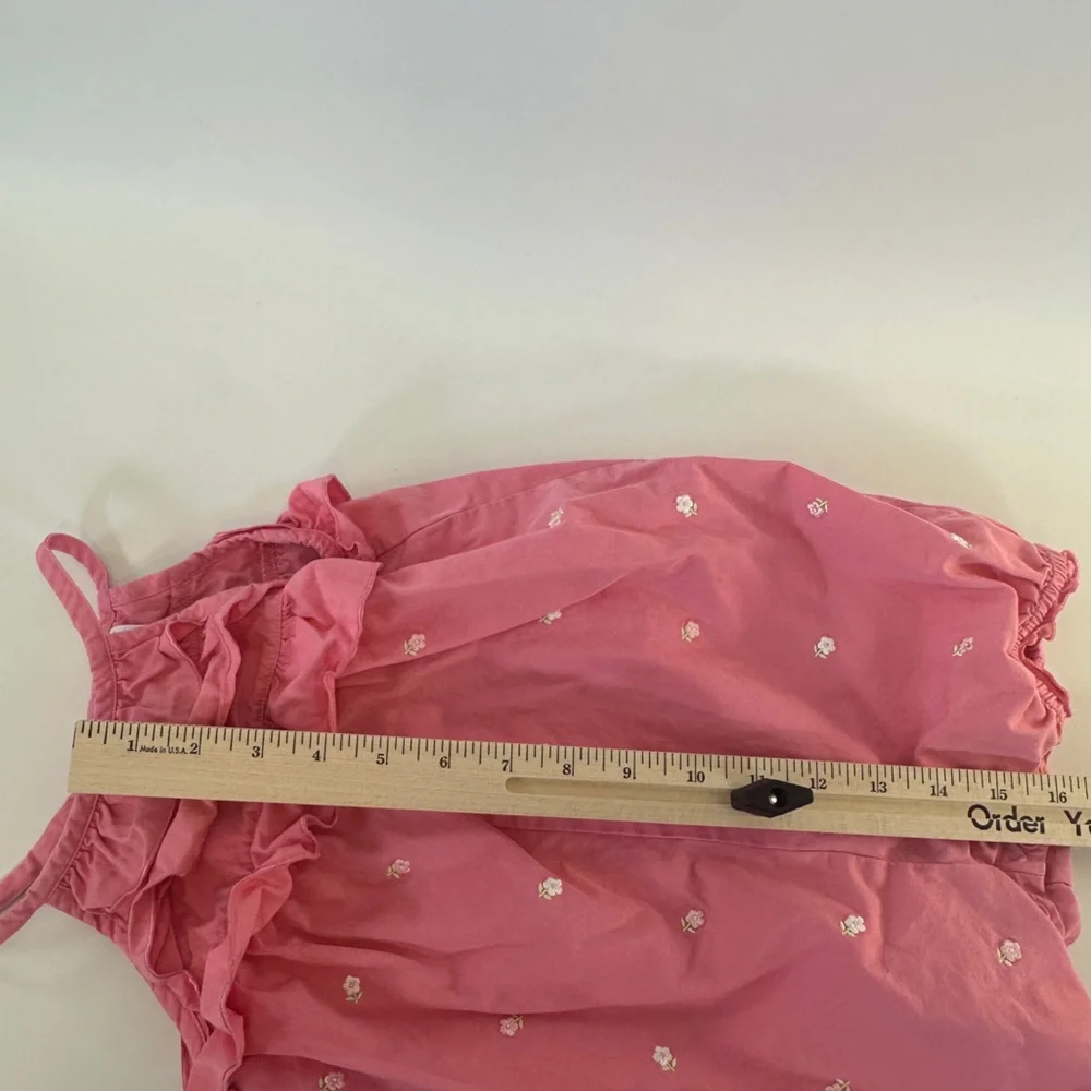 VTG Gymboree 18-24 MOS Romper Pink Embroidered Flower Ruffle Tank One Piece 2002